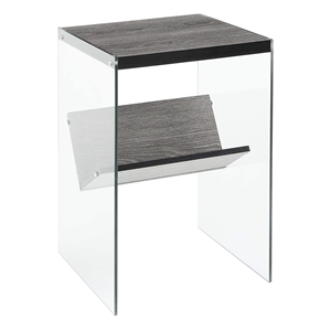 Pemberly Row Transitional Glass/Wood End Table in Weathered Gray