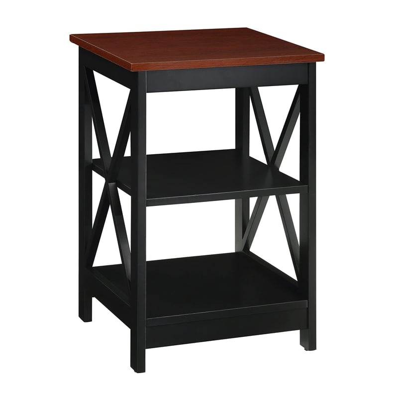 Pemberly Row Transitional Wood End Table with Middle & Bottom Shelf in Cherry