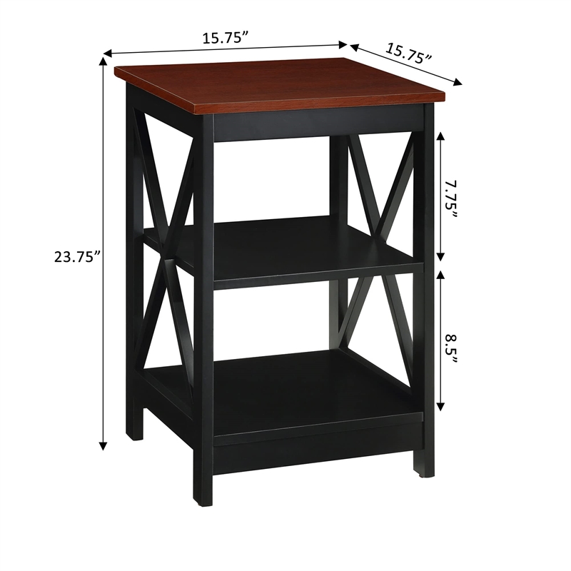 Pemberly Row Transitional Wood End Table with Middle & Bottom Shelf in Cherry