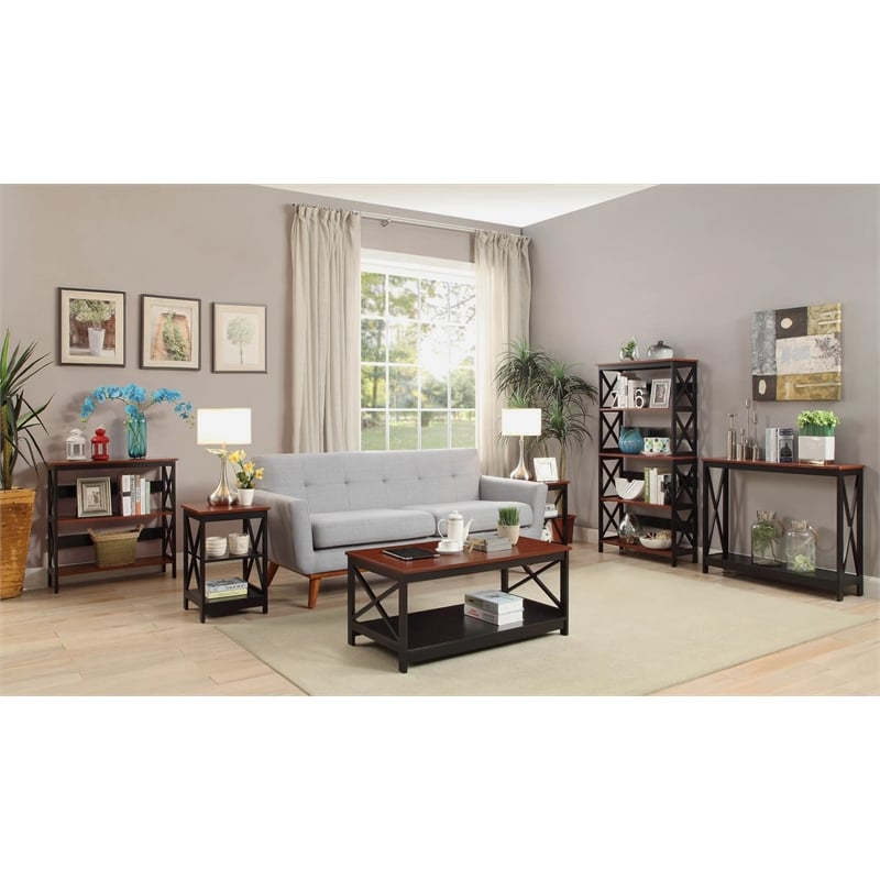Pemberly Row Transitional Wood End Table with Middle & Bottom Shelf in Cherry