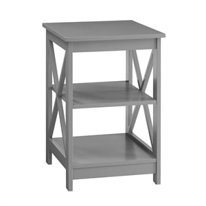 Pemberly Row Transitional Wood End Table with Middle & Bottom Shelf in Gray