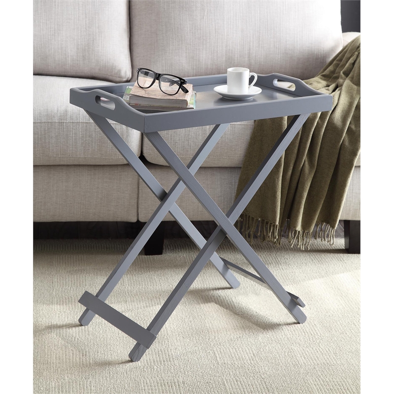 Pemberly Row Folding Tray Table in Gray