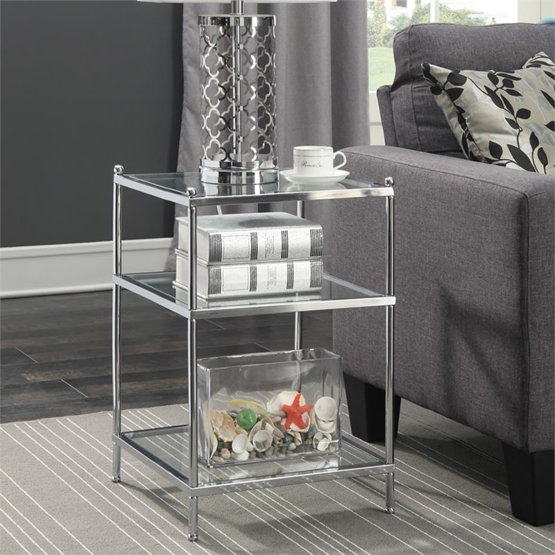 Pemberly Row Modern Glass and Metal End Table in Clear/Chrome