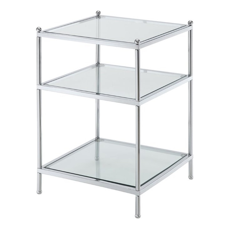 Pemberly Row Modern Glass and Metal End Table in Clear/Chrome