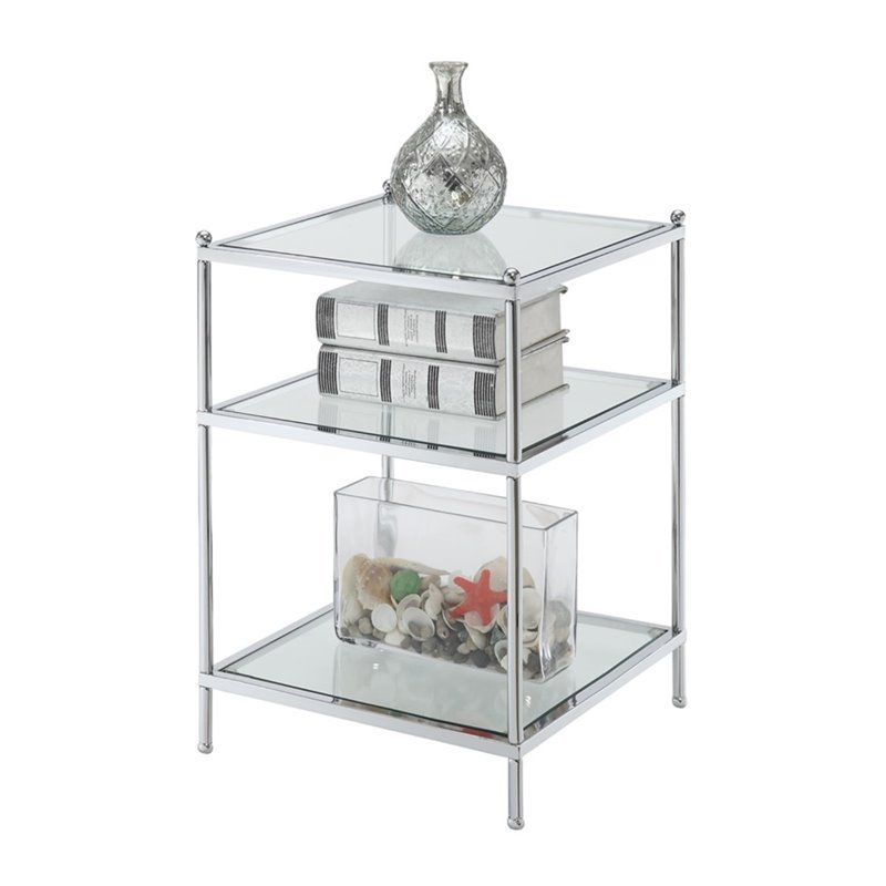 Pemberly Row Modern Glass and Metal End Table in Clear/Chrome