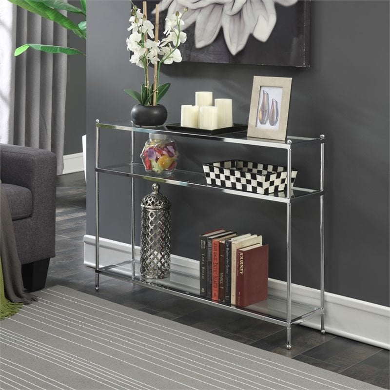 Pemberly Row Modern 3-Tier Console Table in Clear Glass and Chrome