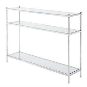 pemberly row modern 3-tier console table in clear glass and chrome