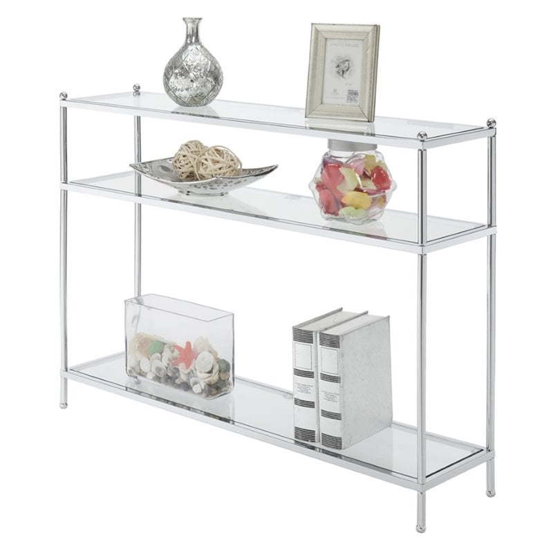 Pemberly Row Modern 3-Tier Console Table in Clear Glass and Chrome