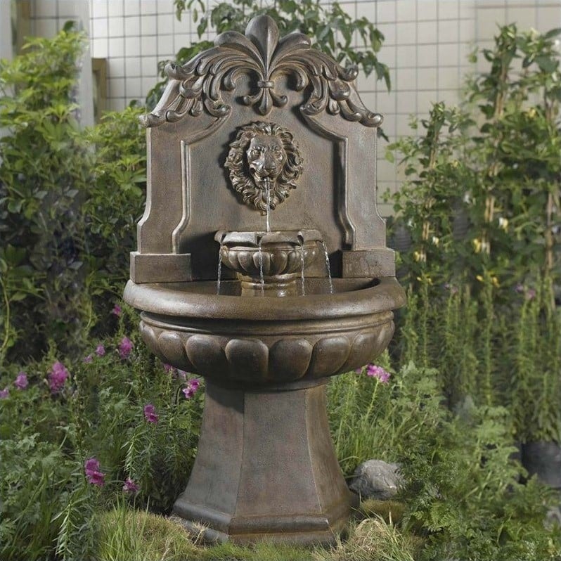 Pemberly Row Copper Lion Head Outdoor Indoor Water Fountain