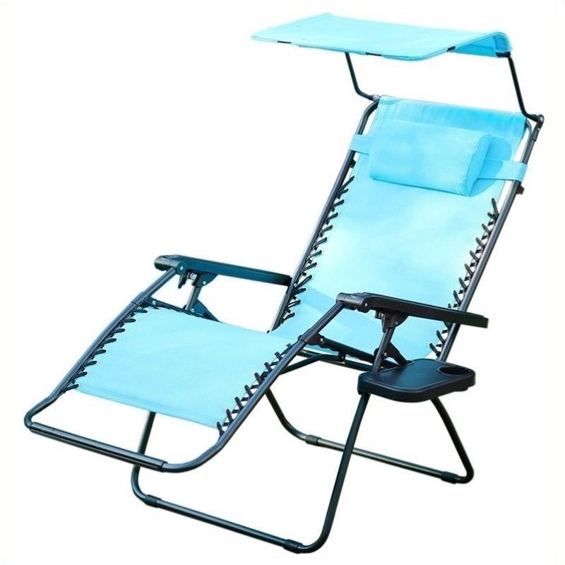 Pemberly Row Textilene Fabric Oversized Chair with Sunshade in Pacific Blue