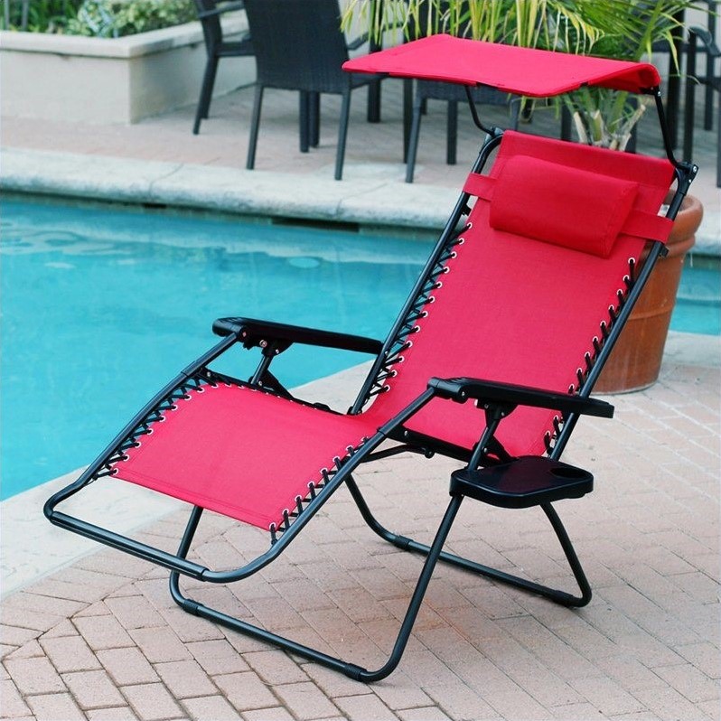 Pemberly Row Textilene Fabric/Metal Frame Oversized Chair with Sunshade Red