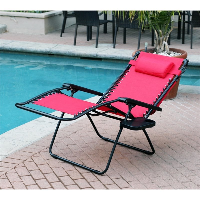 Pemberly Row Textilene Fabric/Metal Frame Oversized Chair in Red (Set of 2)