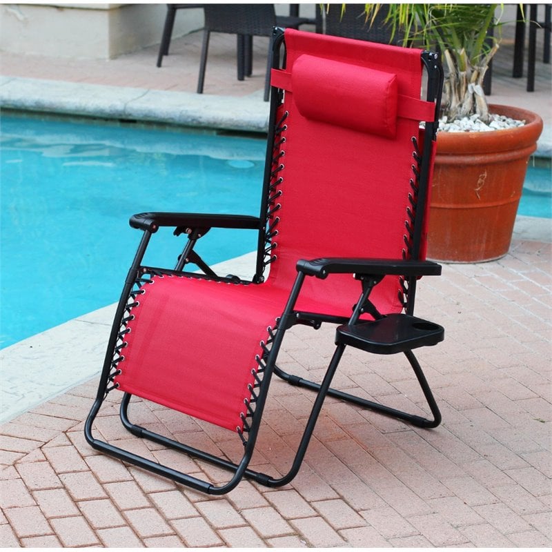 Pemberly Row Textilene Fabric/Metal Frame Oversized Chair in Red (Set of 2)