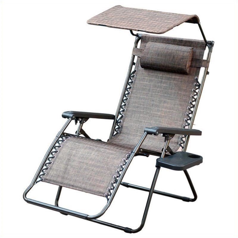 Pemberly Row Textilene Fabric Oversized Chair with Sunshade in Brown Mesh