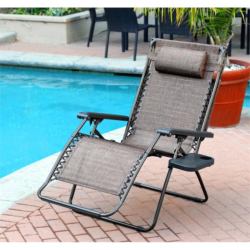 Pemberly Row Textilene Fabric Oversized Chair in Brown Mesh (Set of 2)