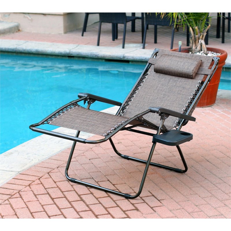 Pemberly Row Textilene Fabric Oversized Chair in Brown Mesh (Set of 2)