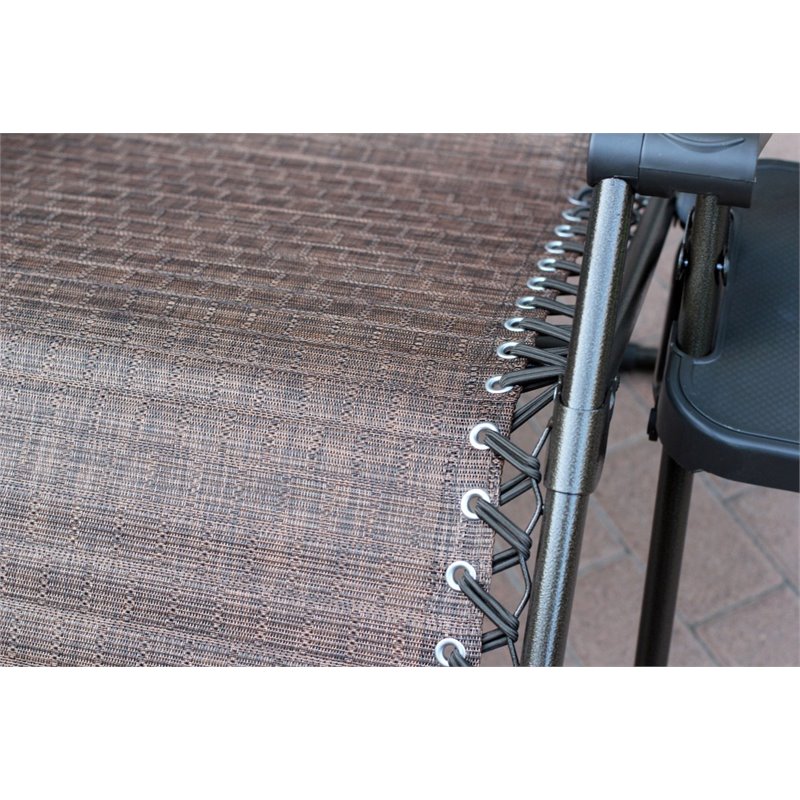 Pemberly Row Textilene Fabric Oversized Chair in Brown Mesh (Set of 2)