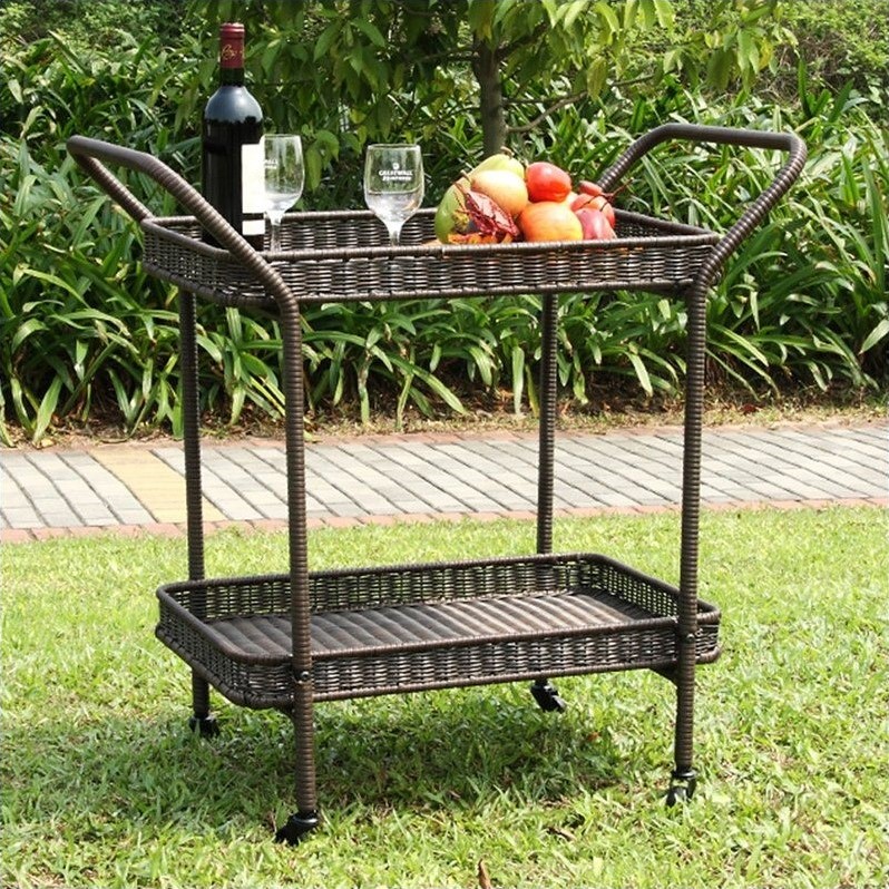 Pemberly Row Wicker Patio Serving Cart in Espresso