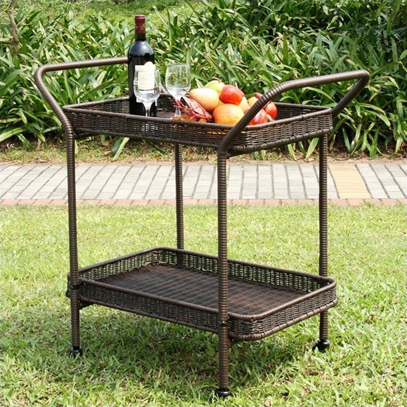 Pemberly Row Wicker Patio Serving Cart in Espresso