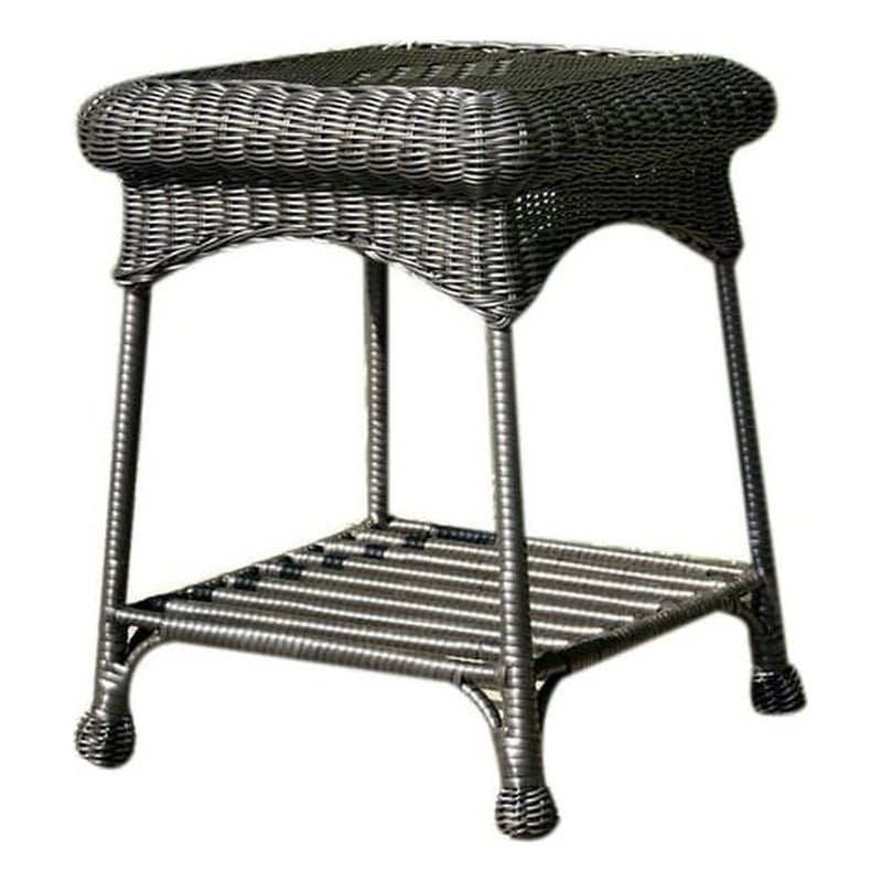 Pemberly Row Wicker / Rattan Patio End Table with Steel Frame in Black