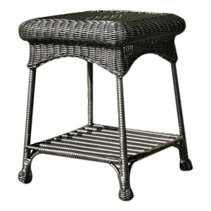 Pemberly Row Wicker / Rattan Patio End Table with Steel Frame in Black