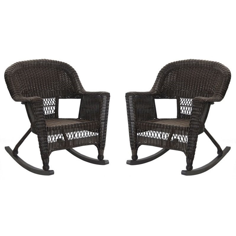 Pemberly Row Rocker Wicker Chair in Espresso (Set of 2)