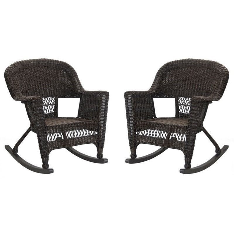 Pemberly Row Rocker Wicker Chair in Espresso (Set of 2)