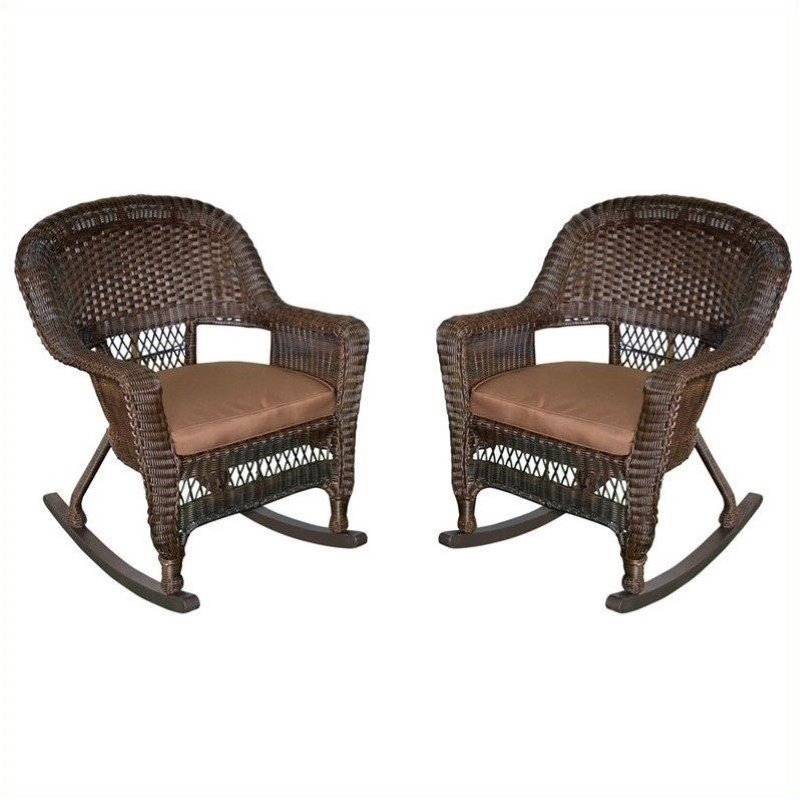 Pemberly Row Rocker Wicker Chair in Espresso and Brown (Set of 2)