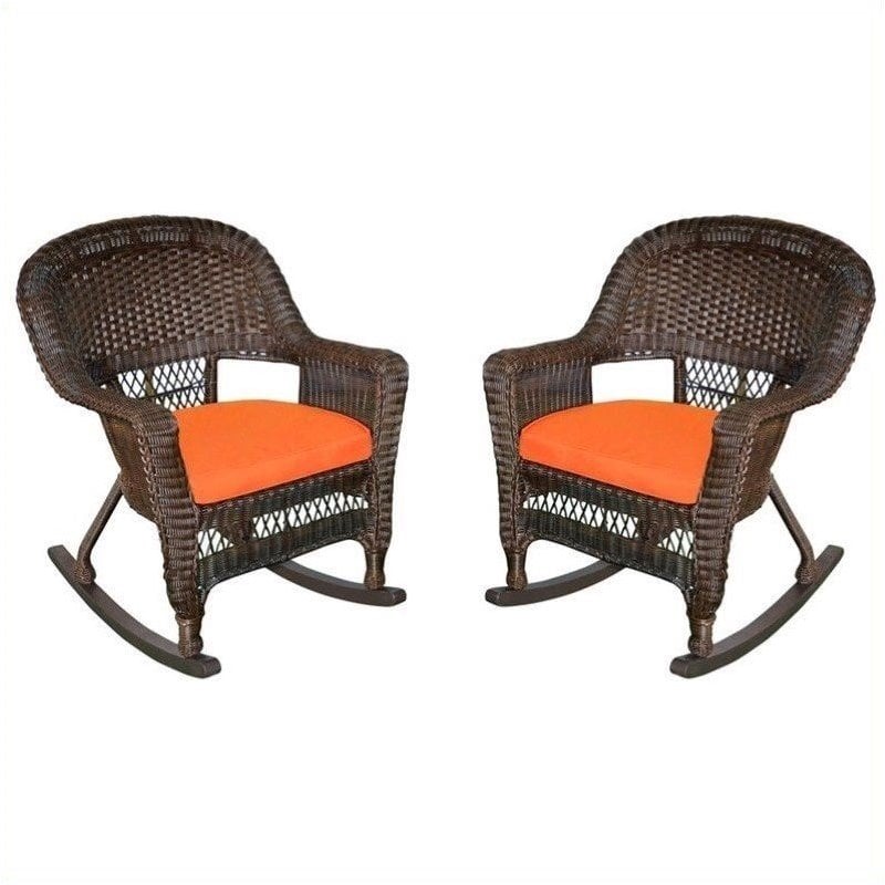 Pemberly Row Rocker Wicker Chair in Espresso and Orange (Set of 2)