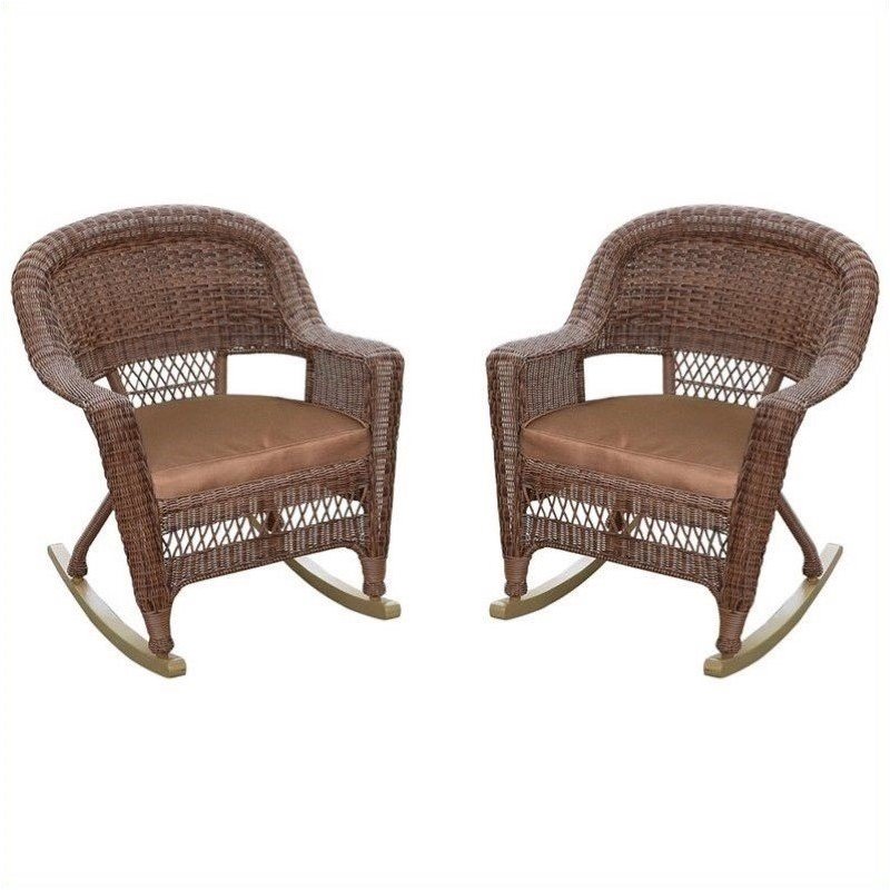 Pemberly Row Wicker Rocker Chair in Honey and Brown (Set of 2)