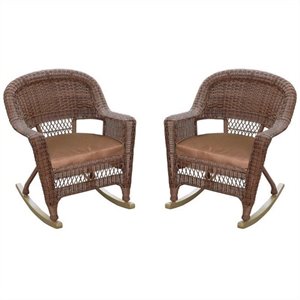 pemberly row wicker rocker chair in honey and brown (set of 2)