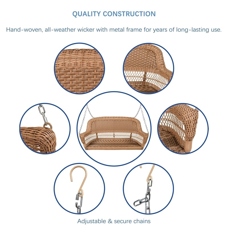 Pemberly Row Resin Wicker Porch Swing in Honey