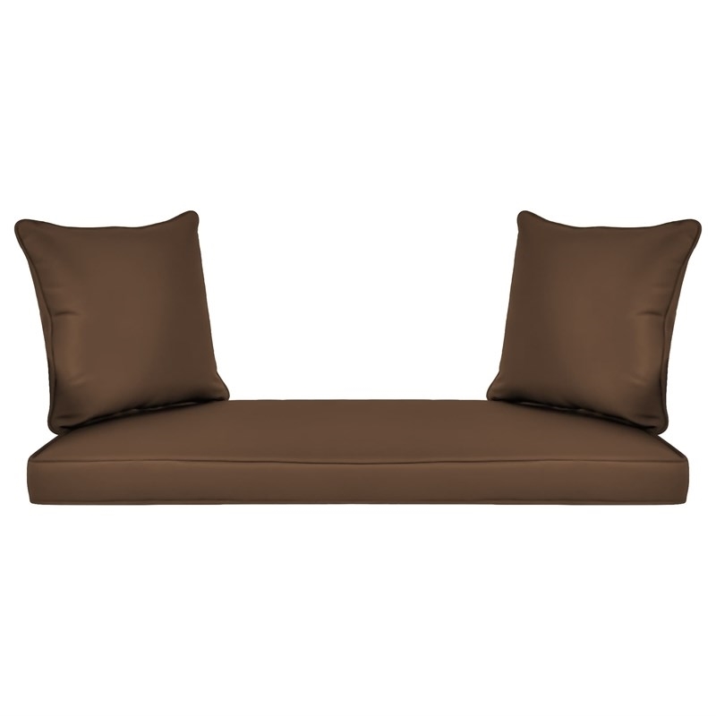Pemberly Row Honey Wicker Porch Swing with Brown Cushion