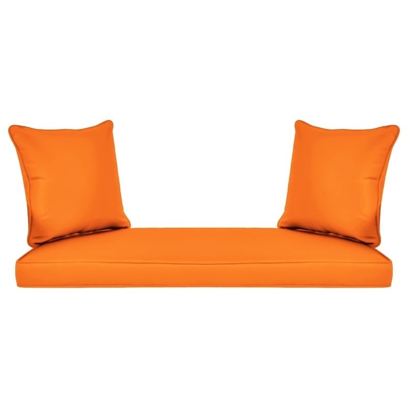 Pemberly Row Honey Wicker Porch Swing with Orange Cushion