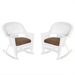 Pemberly Row Rocker Wicker Chair in White and Brown (Set of 2)