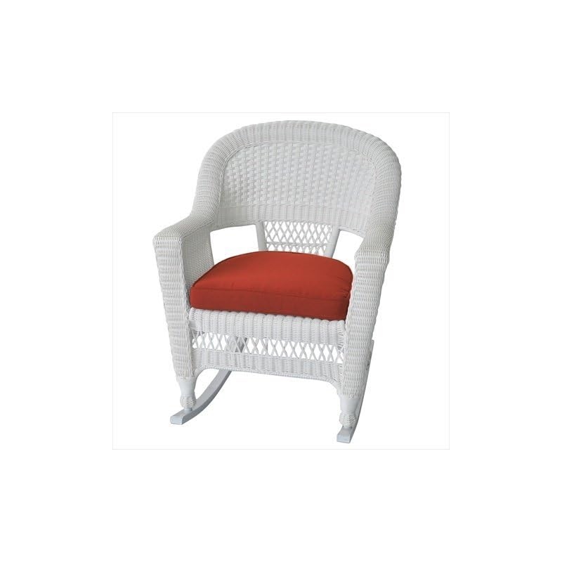 Pemberly Row Rocker Wicker Chair in White with Red Cushion (Set of 2)