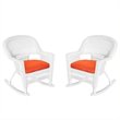 Pemberly Row Rocker Wicker Chair in White with Red Cushion (Set of 2)