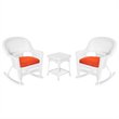 Pemberly Row 3pc Rocker Wicker Chair Set in White with Red Cushion