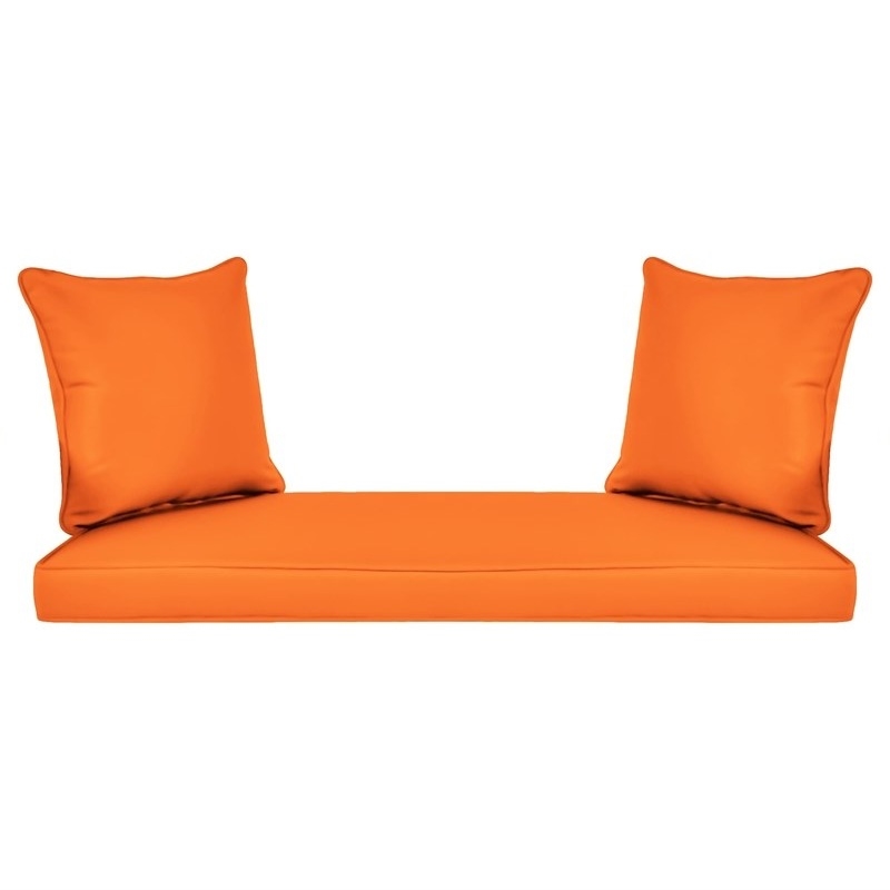 Pemberly Row Wicker Porch Swing in White with Orange Cushion