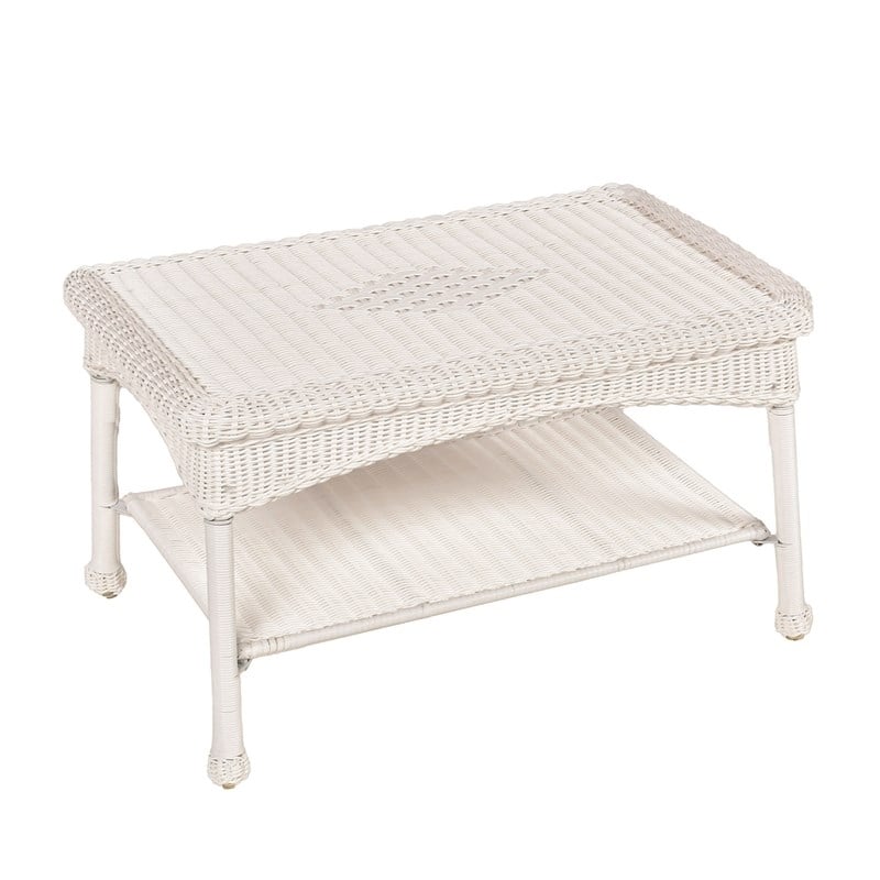 Pemberly Row Wicker Patio Coffee Table in White