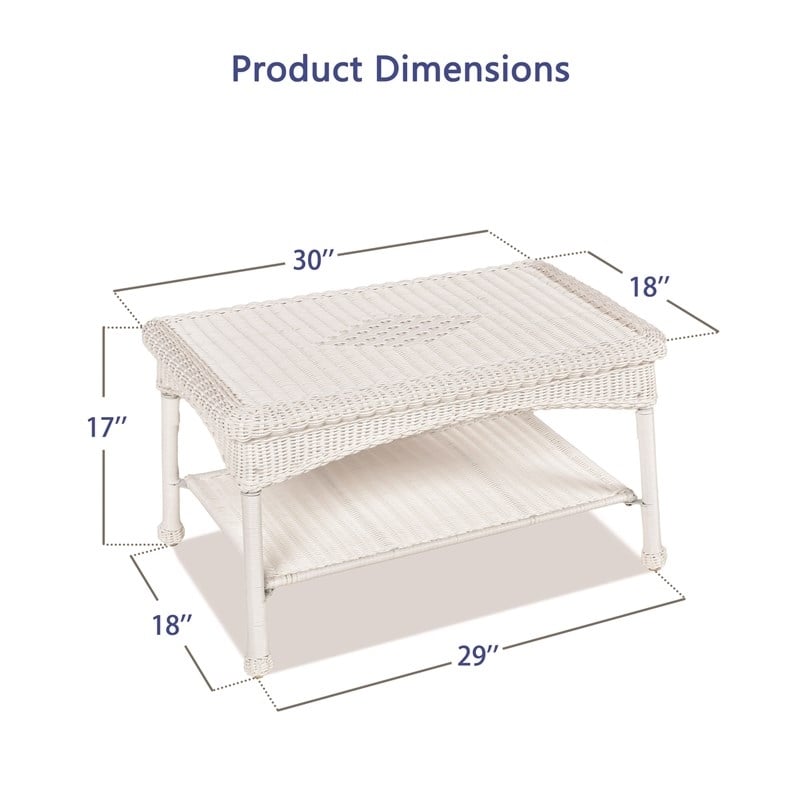 Pemberly Row Wicker Patio Coffee Table in White