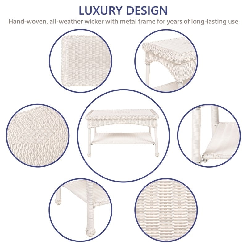 Pemberly Row Wicker Patio Coffee Table in White