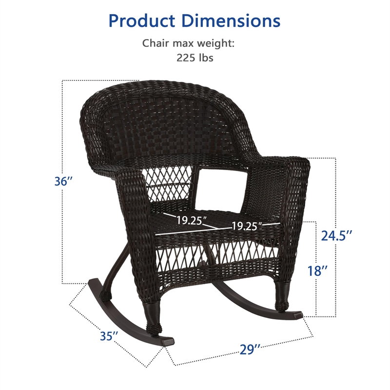 Pemberly Row Wicker Rocker Chair in Black (Set of 2)