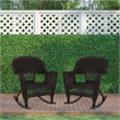 Pemberly Row Wicker Rocker Chair in Black (Set of 2)