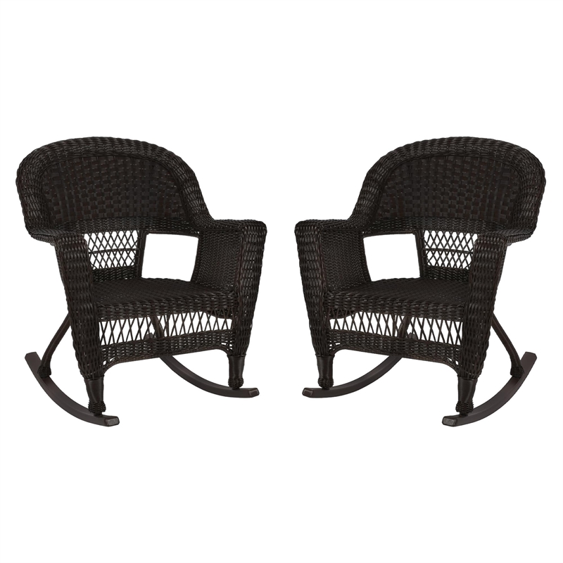 Pemberly Row Wicker Rocker Chair in Black (Set of 2)