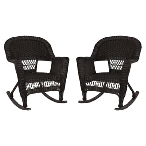 Pemberly Row Wicker Rocker Chair in Black (Set of 2)