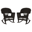 Pemberly Row Wicker Rocker Chair in Black (Set of 2)
