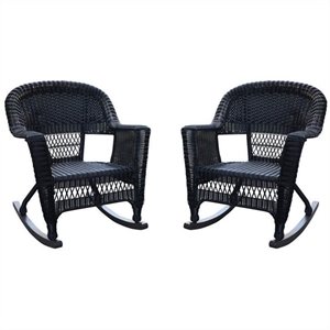 pemberly row wicker rocker chair in black (set of 2)