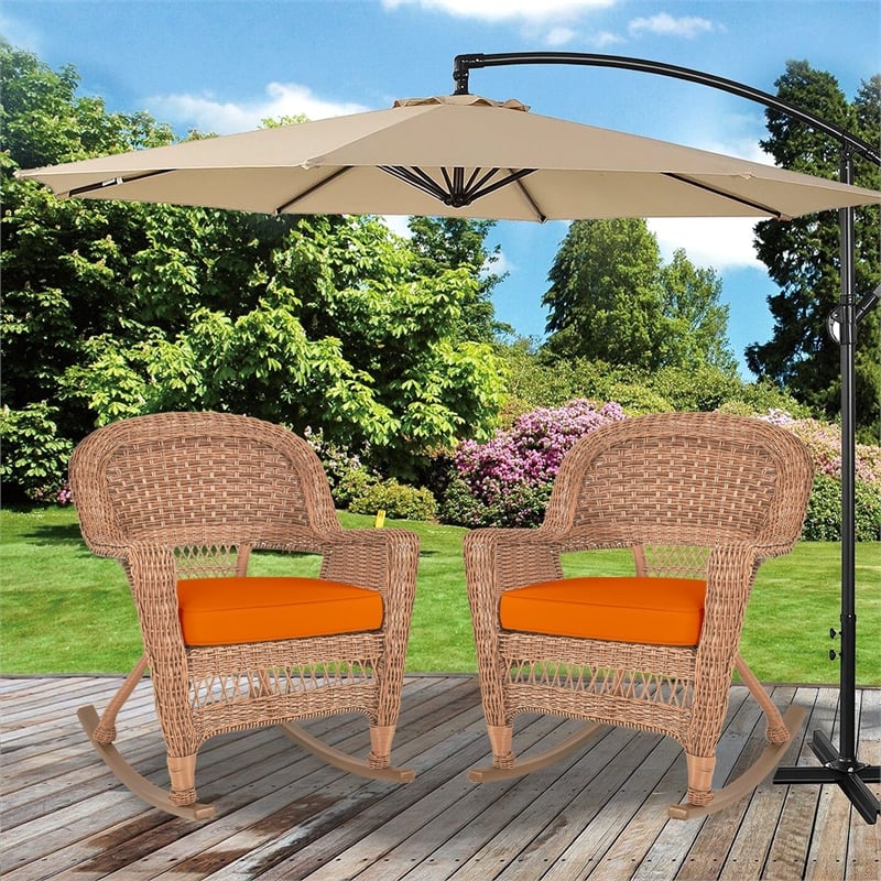 Pemberly Row Wicker Rocker Chair in Black and Brown (Set of 2)