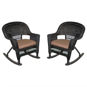 pemberly row wicker rocker chair in black and brown (set of 2)